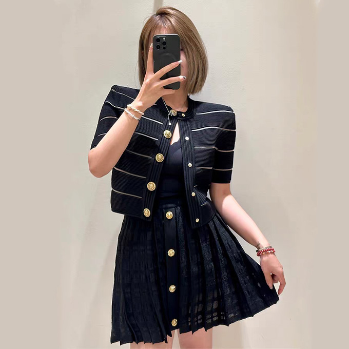 balmain striped knit short sleeve cardigan